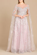 Lara 29300 - Lace Gown with Cape Sleeves, Sweetheart Neckline-Dress-Lara-Lara