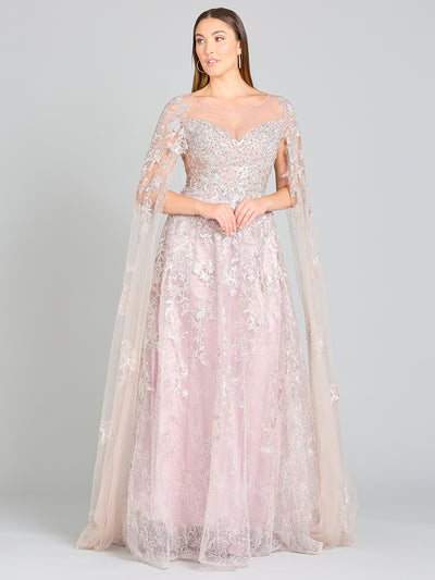 Sweetheart Neckline With Detachable Lace Cape Long Gown J834 – Sparkly Gowns