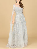 Lara 29300 - Lace Gown with Cape Sleeves, Sweetheart Neckline-Dress-Lara-4-Mist-Lara