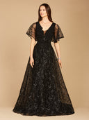 Lara 29302 - Cape Sleeve Beaded Gown in Black