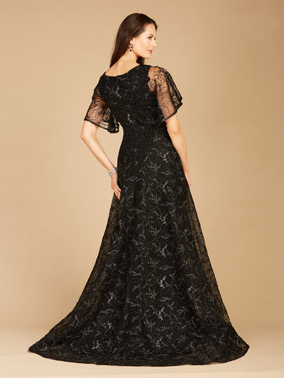 Lara 29302 - Cape Sleeve Beaded Gown in Black
