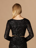 Lara 29306 - Long Sleeve V-Neck Beaded Top