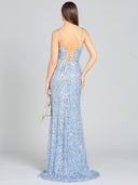 Lara 29310 - Beaded V Neck Dress with Slit-Dress-Lara-Lara
