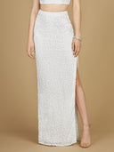 Lara 29311 - Long Side-Slit Beaded Skirt-Skirts-Lara-Ivory-XS-Lara