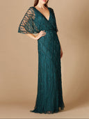 Lara 29319 - Illusion Cape Sleeve Beaded Gown