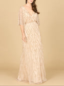 Lara 29319 - Illusion Cape Sleeve Beaded Gown-Dress-Lara-Lara