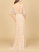 Lara 29319 - Illusion Cape Sleeve Beaded Gown-Dress-Lara-Lara