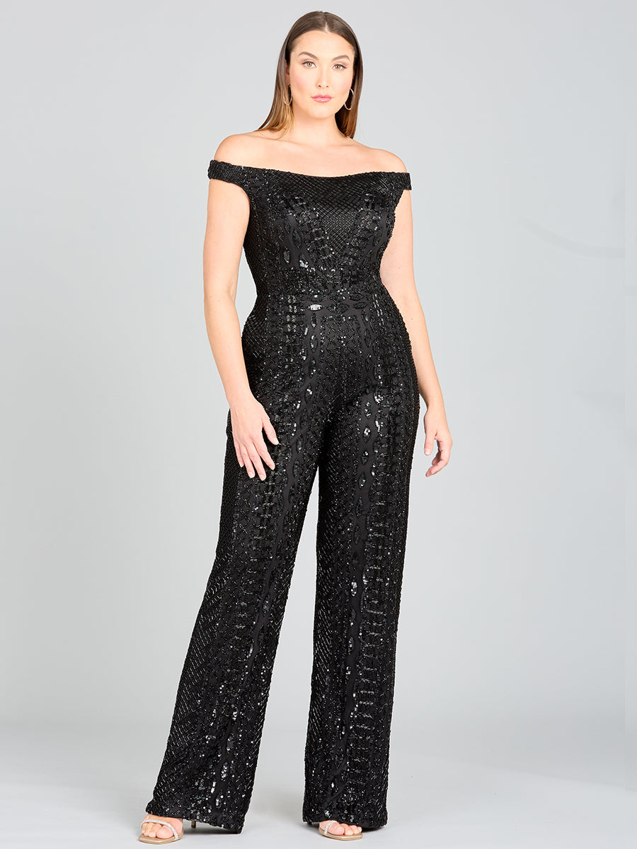 Sequin off the shoulder jumpsuit clearance