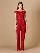 Lara 29323 - Beaded Off Shoulder Jumpsuit