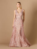 Lara 29324 - Floral Applique Overskirt Dress-Dresses-Lara-Lara