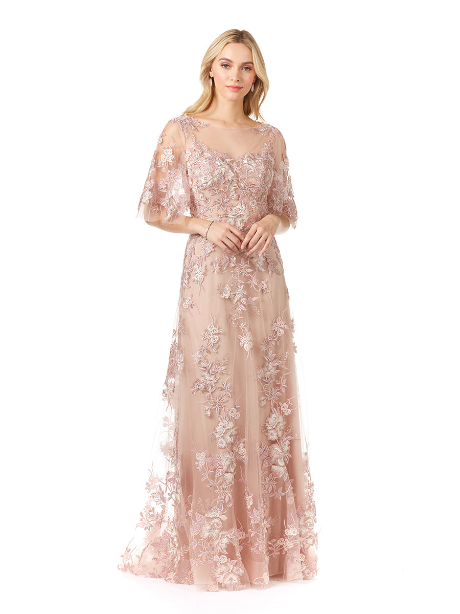 Lara 29325 - Cape Sleeve Lace Modest Gown