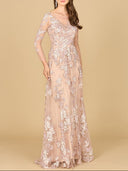 Lara 29327 - Long Sleeve Modest Lace Gown-Dress-Lara-4-Blush-Lara