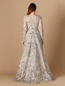 Lara 29328 - Long Sleeve V-Neck Gown with Attached Overskirt-Dress-Lara-Lara