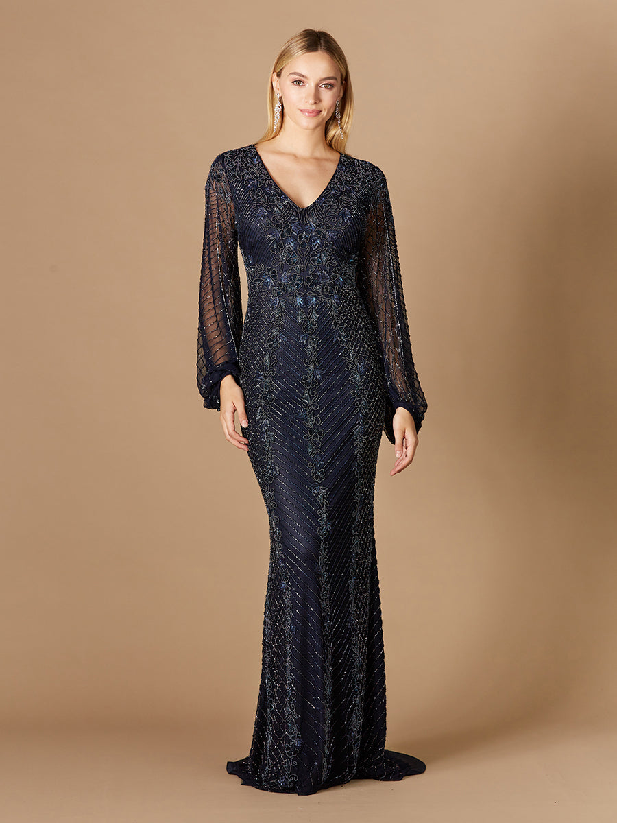 Lara 29338 - Long Sleeve Beaded Gown