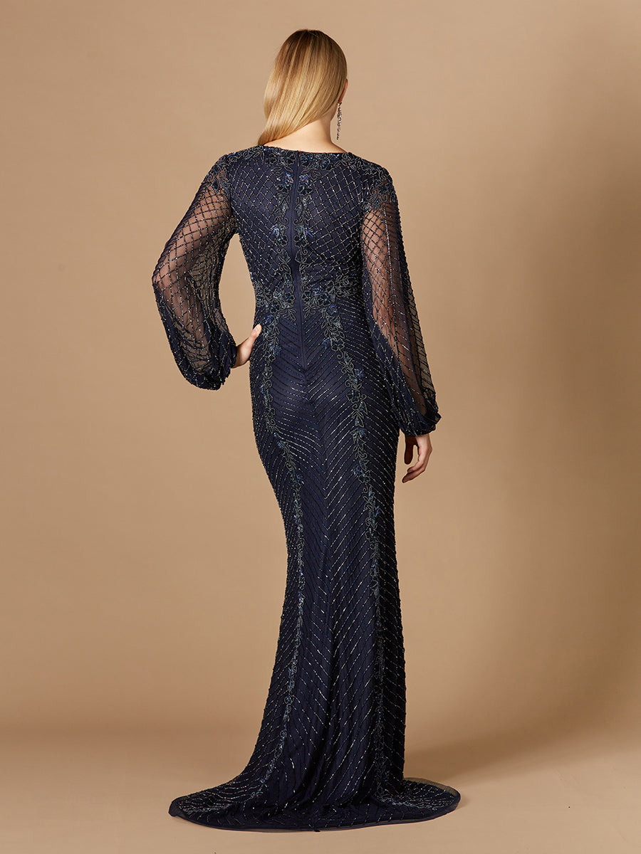 Lara Women's Long Sleeve Beaded Gown - Navy - 6 Lara Women's Long Sleeve Beaded Gown - Navy - 6