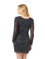 Lara 29344 - Long Sleeve V-Neck Beaded Cocktail Dress in Navy