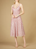 Lara 29347- Flowing, Sequin Midi Dress-Dresses-Lara-0-Mauve-Lara