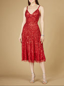 Lara 29347- Flowing, Sequin Midi Dress-Dresses-Lara-0-Red-Lara