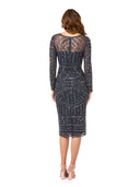Lara 29348 - Long Sleeve Midi Dress with V-Neckline