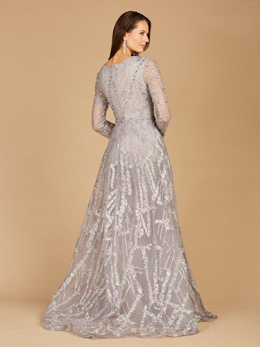 Lara 29352 - Long Sleeve Lace Gown with Overskirt