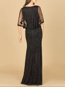 Lara 29356 - Cape Sleeve V-Neck Beaded Gown-Dress-Lara-Lara