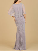 Lara 29356 - Cape Sleeve V-Neck Beaded Gown-Dress-Lara-Lara