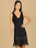 Lara 29361 - Beaded Fringe Cocktail Dress-Dress-Lara-0-Black-Lara