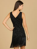 Lara 29361 - Beaded Fringe Cocktail Dress-Dress-Lara-Lara