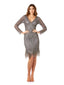 Lara 29362 - Long Sleeve Midi Dress with V-Neckline and Fringes