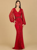 Lara 29366 - Long Flutter Sleeves Beaded Dress-Dress-Lara-4-Red-Lara