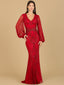 Lara 29366 - Long Flutter Sleeves Beaded Dress-Dress-Lara-4-Red-Lara