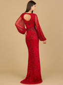 Lara 29366 - Long Flutter Sleeves Beaded Dress-Dress-Lara-Lara