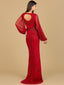 Lara 29366 - Long Flutter Sleeves Beaded Dress-Dress-Lara-Lara