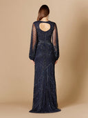 Lara 29366 - Long Flutter Sleeves Beaded Dress