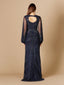Lara 29366 - Long Flutter Sleeves Beaded Dress