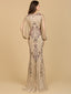 Lara 29369 - Long Flutter Sleeves Beaded Dress-Dress-Lara-Lara