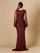 Lara 29369 - Long Flutter Sleeves Beaded Dress
