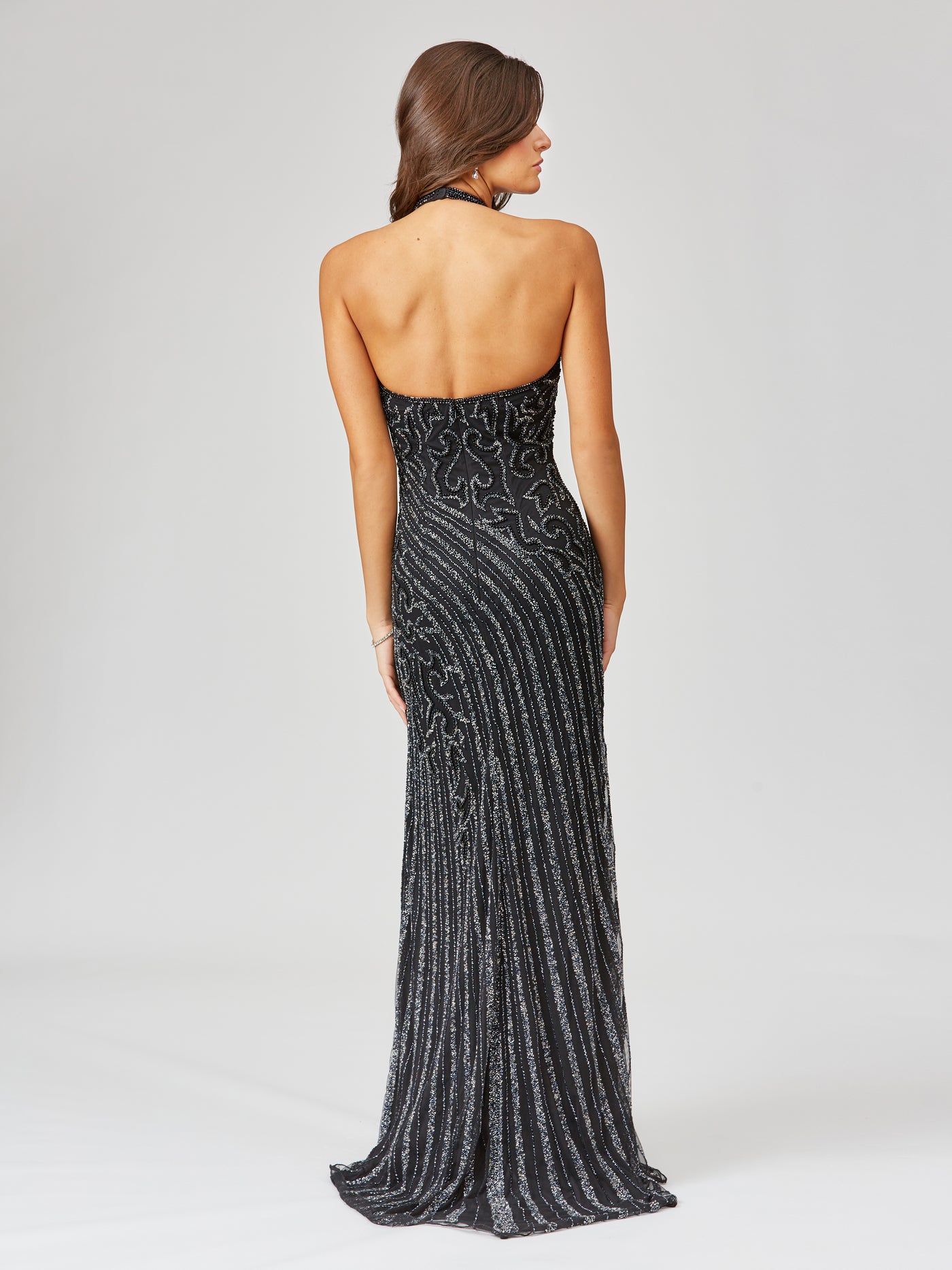 Giselle Beaded Halter Gown with Slit