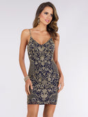 Lara 29378 - Spaghetti Strap Gold Beaded Dress