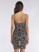 Lara 29378 - Spaghetti Strap Gold Beaded Dress