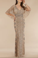 Lara 29397 - Cape Sleeve V-Neck Beaded Gown