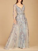 Lara 29452 - Long Sleeve Lace Gown with Overskirt
