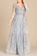 Lara 29452 - Long Sleeve Lace Gown with Overskirt-Dress-Lara-Lara