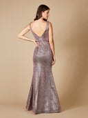 Lara 29461- Plunging V-Neckline Mermaid Snake Print Gown