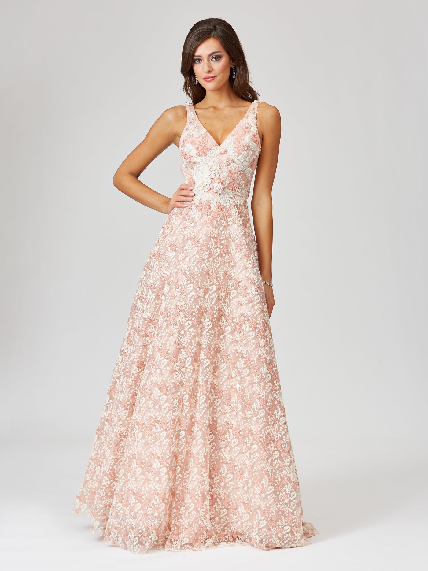 Lara 29463 - Lace Ballgown with Floral Appliques