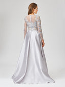 Lara 29468 - Long Sleeve Lace Gown with Removable Over Skirt