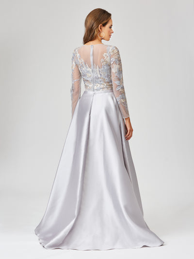 Lara 29468 - Long Sleeve Lace Gown with Removable Over Skirt