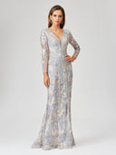 Lara 29468 - Long Sleeve Lace Gown with Removable Over Skirt