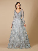Lara 29471- Long Sleeve Lace Ballgown with V-Neckline