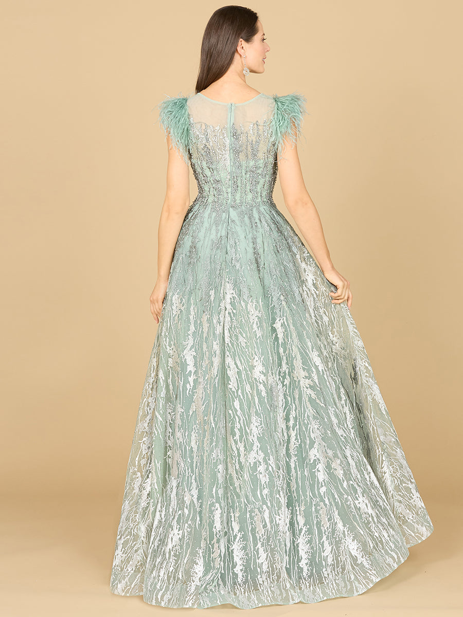 Lara 29475 - Lace ballgown with Feather Cap Sleeves-Dress-Lara-Lara